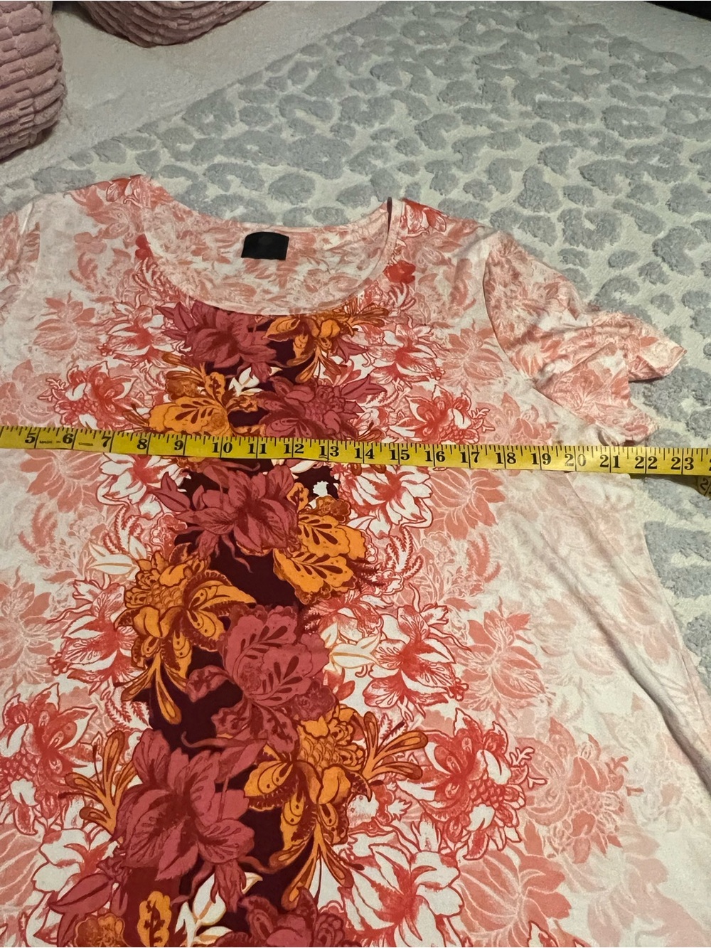 JM Collection Coral Floral Scoop-Neck Top with Mustard Center Panel - Picture 4 of 6